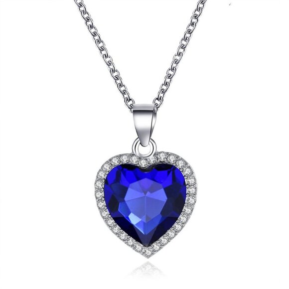 3/$35 Blue Heart Silver Chain Pendant Charm Necklace Crystal Gemstone Women - Picture 4 of 7
